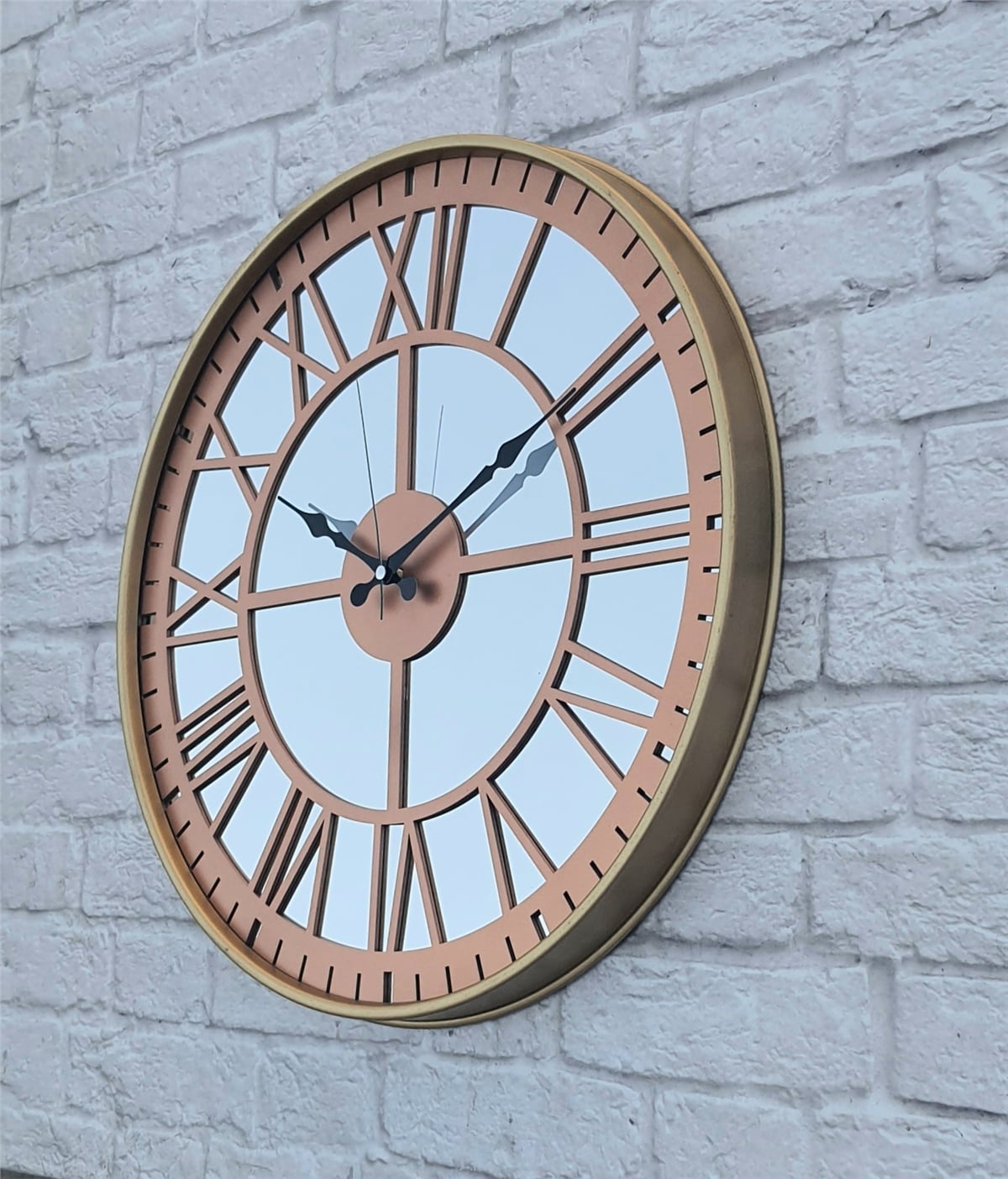 Markakanvas Altın (GOLD) Renk Metal Kasalı Aynalı Duvar Saati Çap 40 cm - Çap 50 cm