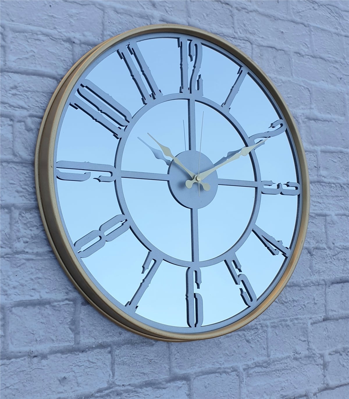 Markakanvas Altın (GOLD) Renk Metal Kasalı Aynalı Duvar Saati Çap 40 cm - Çap 50 cm
