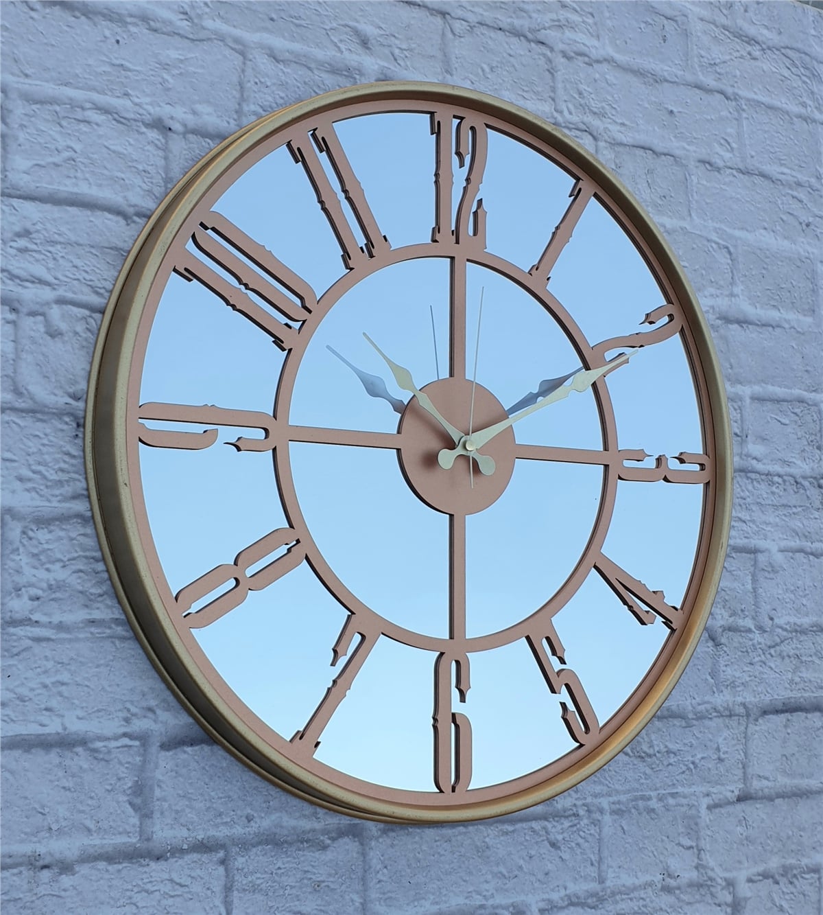 Markakanvas Altın (GOLD) Renk Metal Kasalı Aynalı Duvar Saati Çap 40 cm - Çap 50 cm