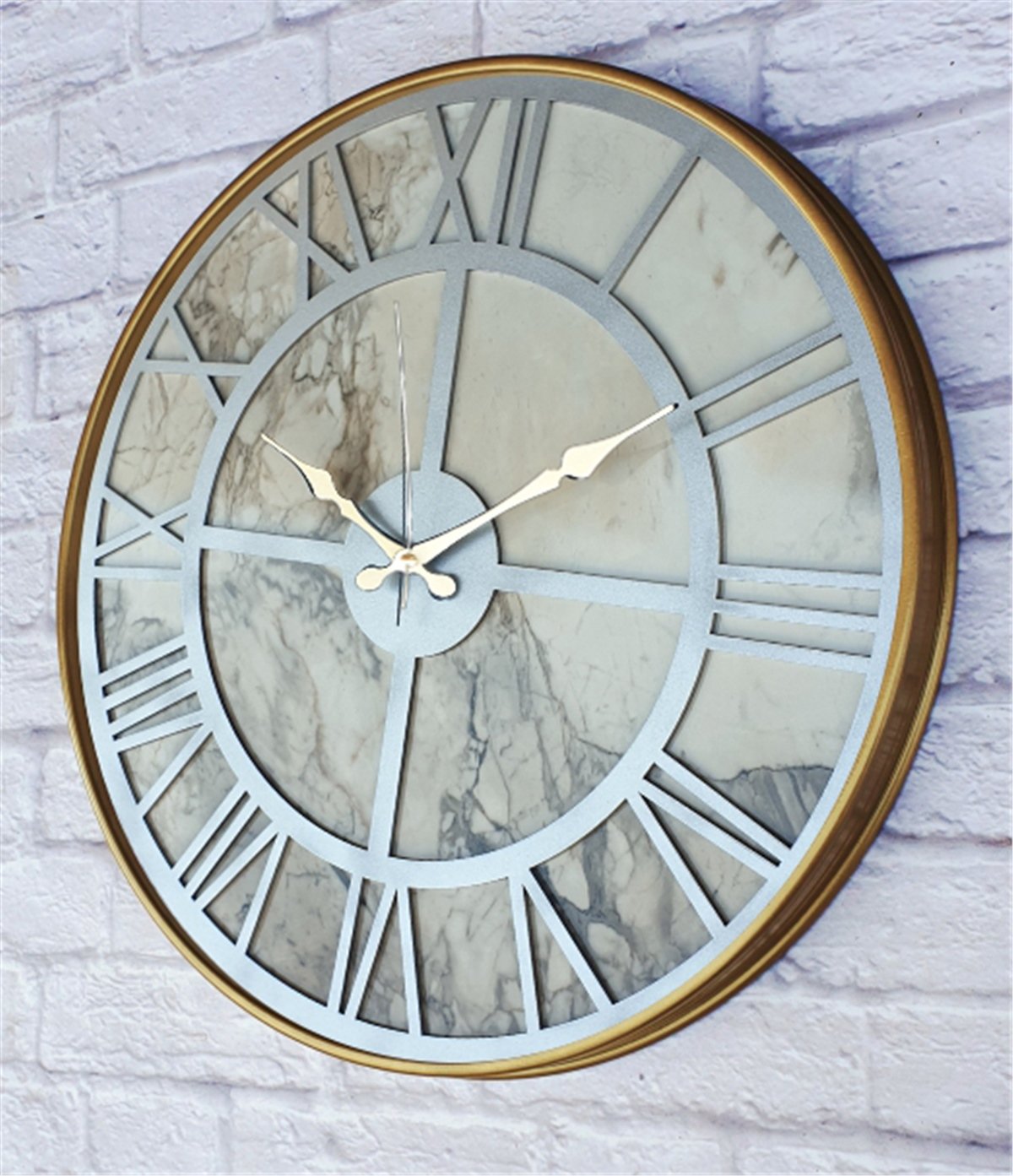 Markakanvas Altın(Gold) Renk Metal Kasalı Mermer Desenli Duvar Saati Çap 50 - 80 cm