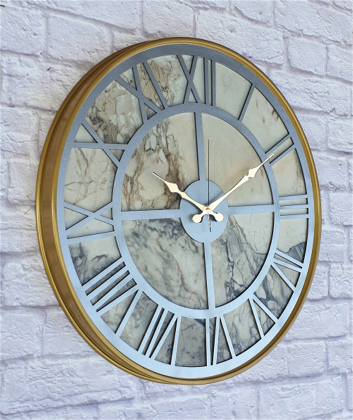 Markakanvas Altın(Gold) Renk Metal Kasalı Mermer Desenli Duvar Saati Çap 50 - 80 cm