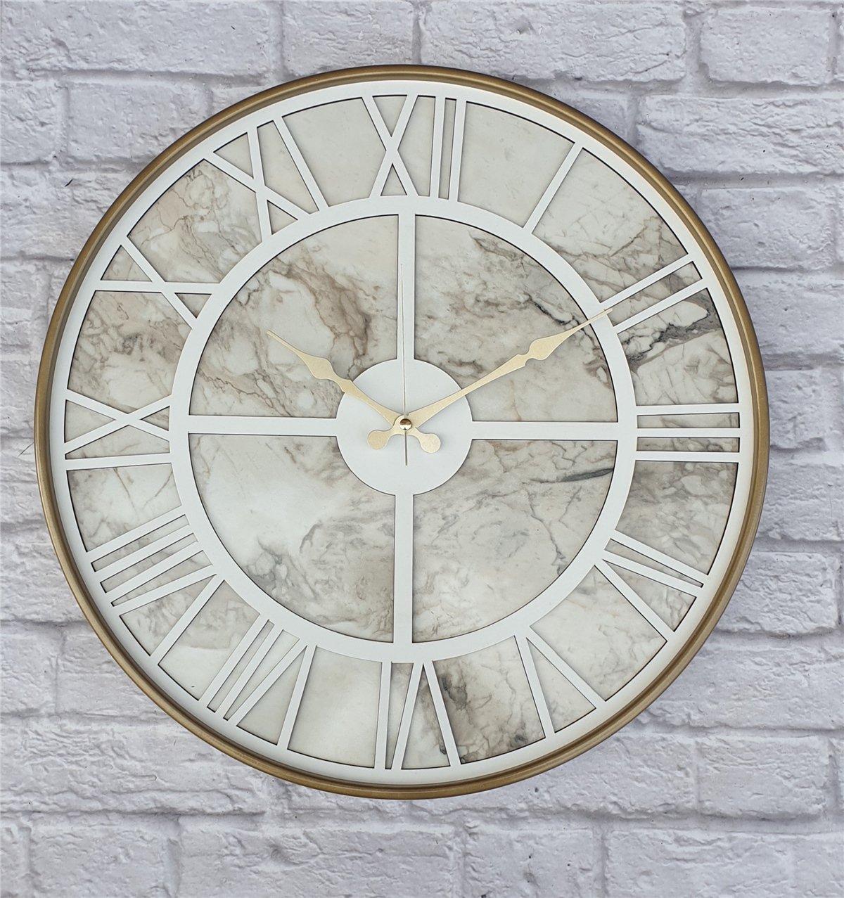 Markakanvas Altın(Gold) Renk Metal Kasalı Mermer Desenli Duvar Saati Çap 50 - 80 cm