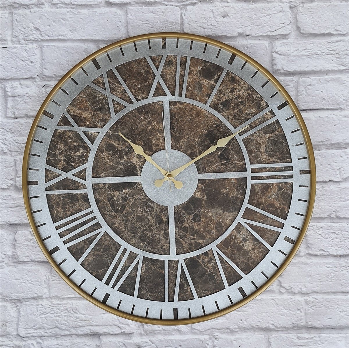Markakanvas Altın(gold) Renkli Metal Kasalı Mermer Desenli  Duvar Saati  ( Çap 50 cm -Çap 80 cm )