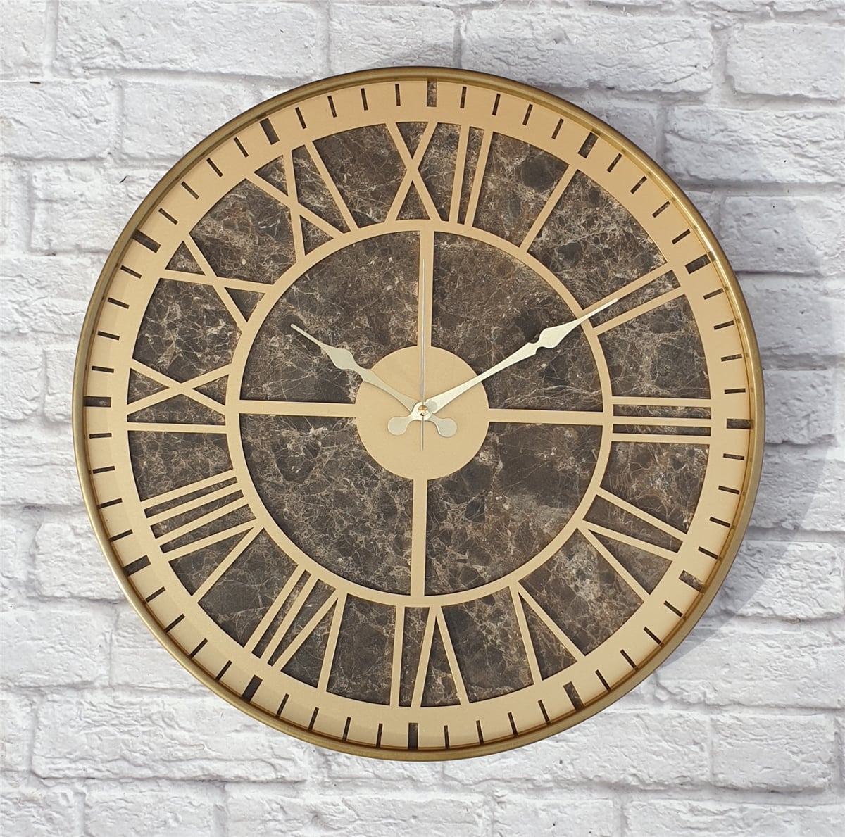 Markakanvas Altın(gold) Renkli Metal Kasalı Mermer Desenli  Duvar Saati  ( Çap 50 cm -Çap 80 cm )