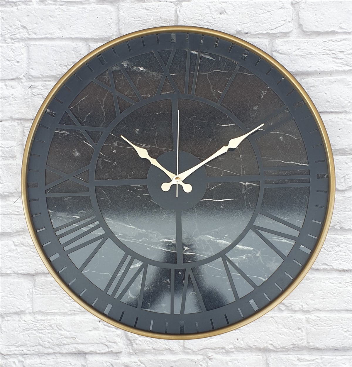 Markakanvas Altın(Gold) Renkli Metal Kasalı Mermer Desenli  Duvar Saati  ( Çap 50 cm -Çap 80 cm )