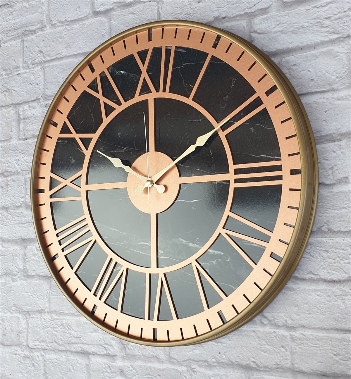 Markakanvas Altın(Gold) Renkli Metal Kasalı Mermer Desenli  Duvar Saati  ( Çap 50 cm -Çap 80 cm )
