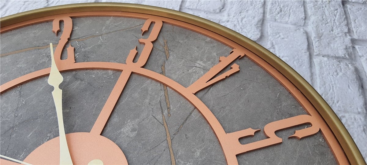 Markakanvas Altın(gold) Renkli Metal Kasalı Mermer Desenli  Duvar Saati  ( Çap 50 cm -Çap 80 cm )