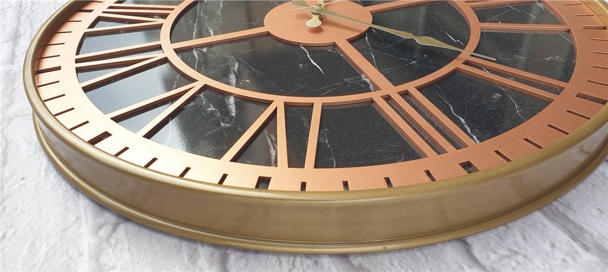 Markakanvas Altın(Gold) Renkli Metal Kasalı Mermer Desenli  Duvar Saati  ( Çap 50 cm -Çap 80 cm )