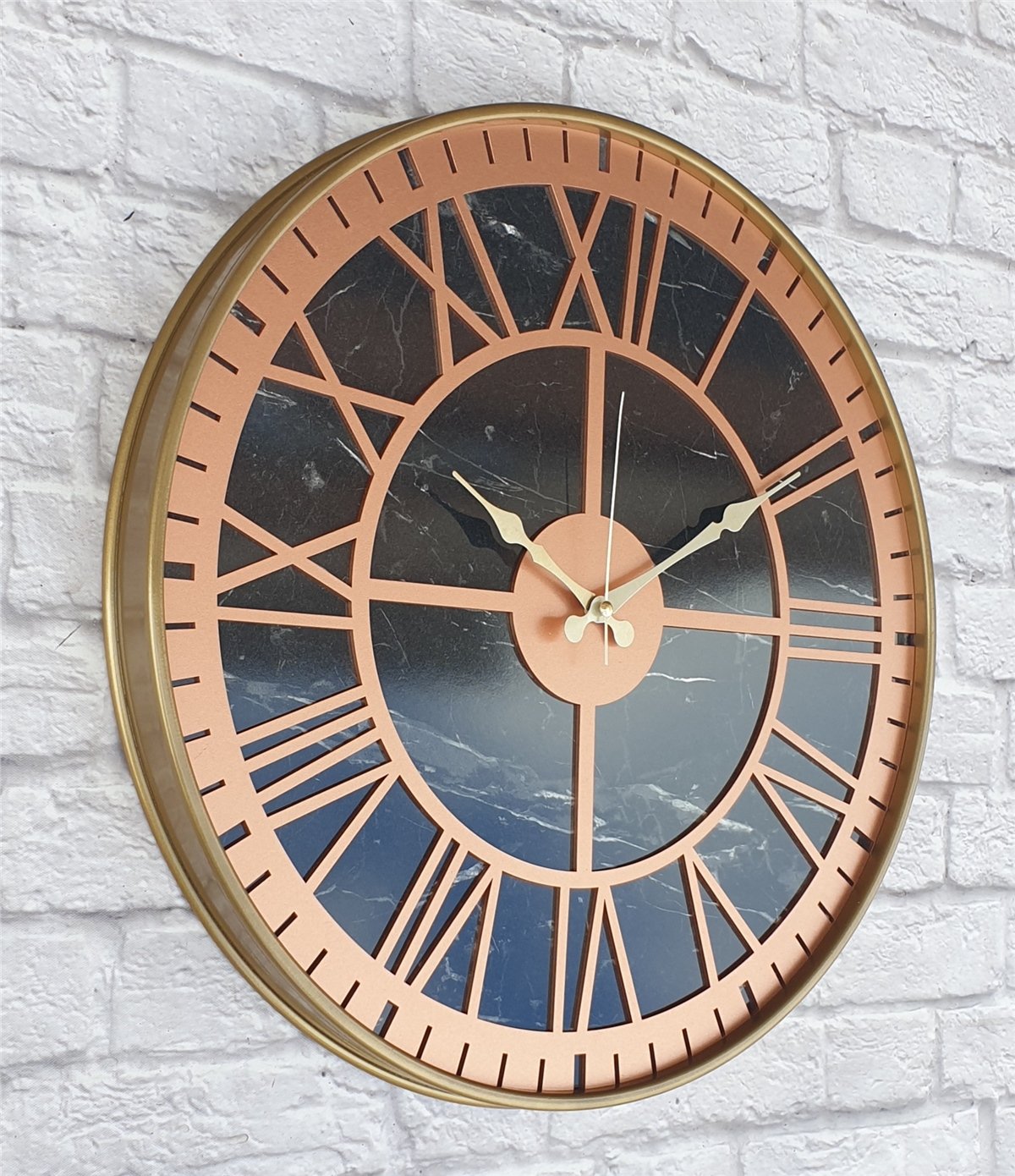 Markakanvas Altın(Gold) Renkli Metal Kasalı Mermer Desenli  Duvar Saati  ( Çap 50 cm -Çap 80 cm )