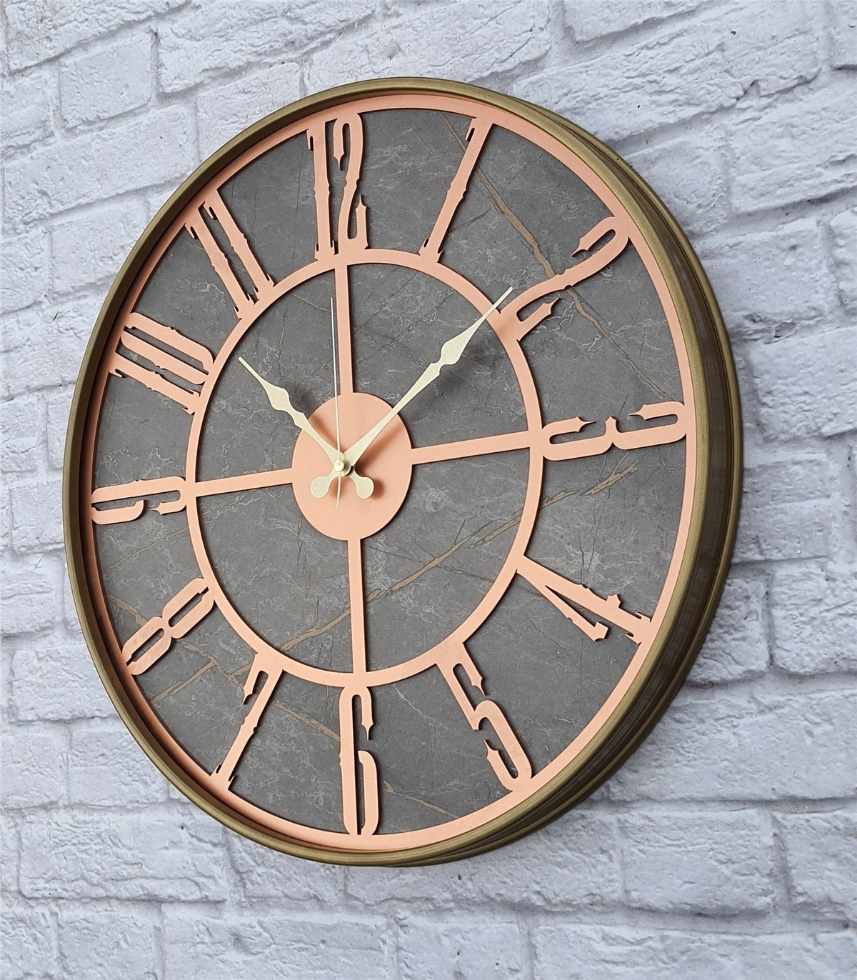Markakanvas Altın(gold) Renkli Metal Kasalı Mermer Desenli  Duvar Saati  ( Çap 50 cm -Çap 80 cm )