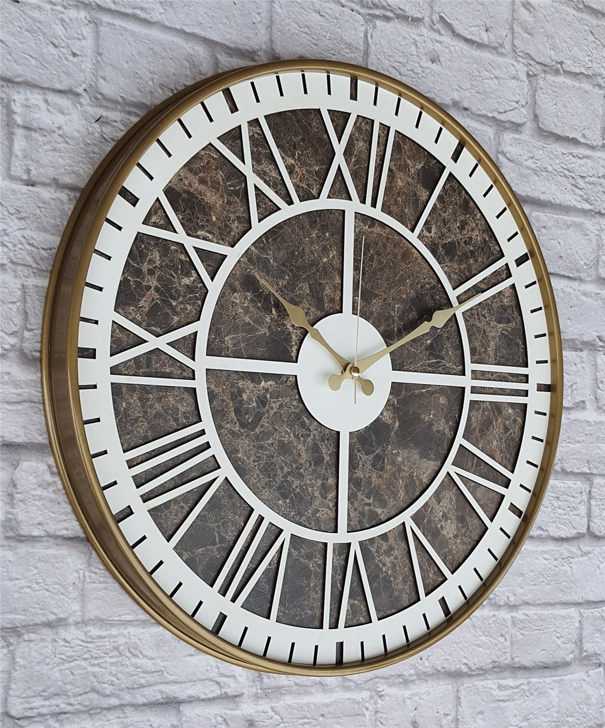 Markakanvas Altın(gold) Renkli Metal Kasalı Mermer Desenli  Duvar Saati  ( Çap 50 cm -Çap 80 cm )
