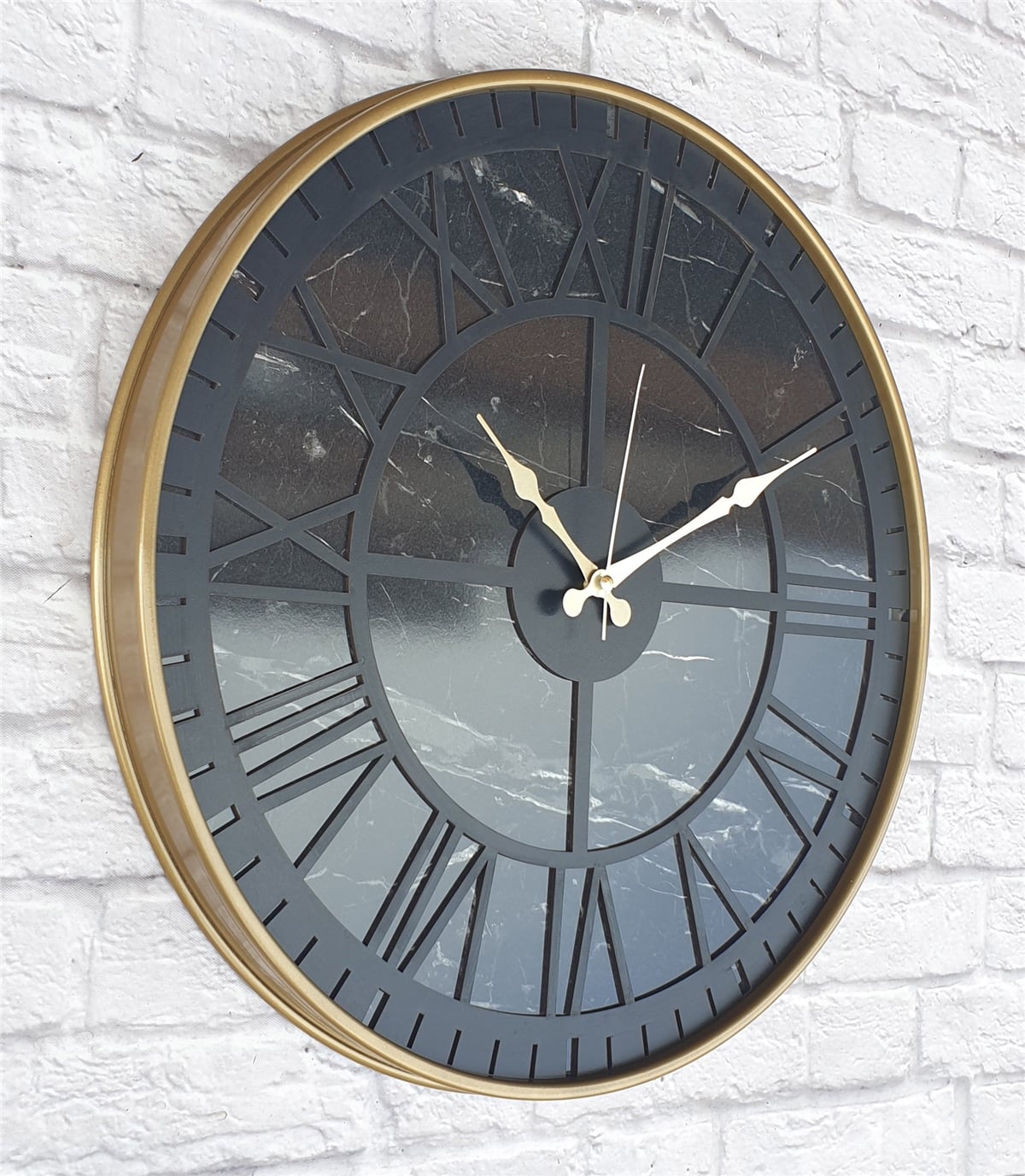 Markakanvas Altın(Gold) Renkli Metal Kasalı Mermer Desenli  Duvar Saati  ( Çap 50 cm -Çap 80 cm )