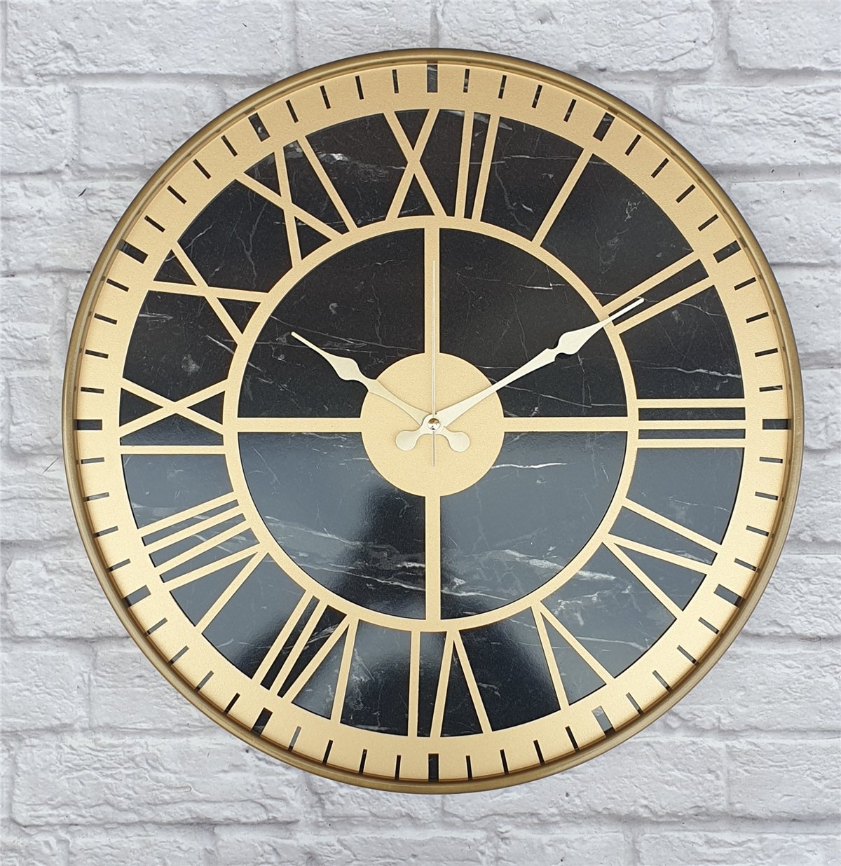 Markakanvas Altın(Gold) Renkli Metal Kasalı Mermer Desenli  Duvar Saati  ( Çap 50 cm -Çap 80 cm )