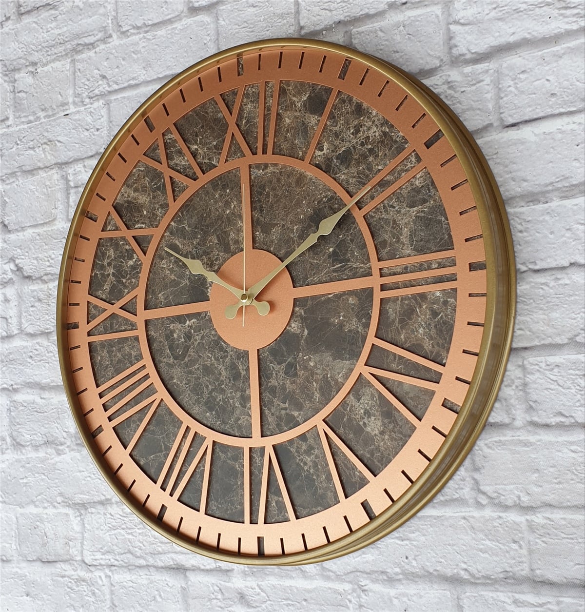 Markakanvas Altın(gold) Renkli Metal Kasalı Mermer Desenli  Duvar Saati  ( Çap 50 cm -Çap 80 cm )