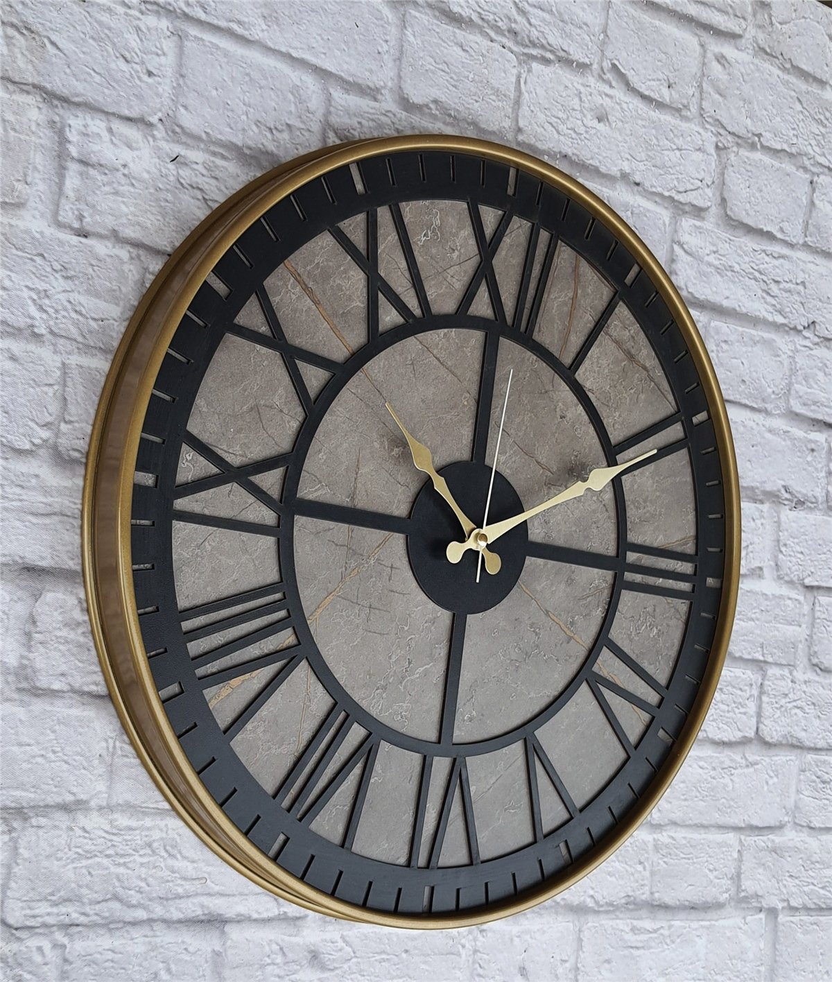 Markakanvas Altın(gold) Renkli Metal Kasalı Mermer Desenli  Duvar Saati  ( Çap 50 cm -Çap 80 cm )