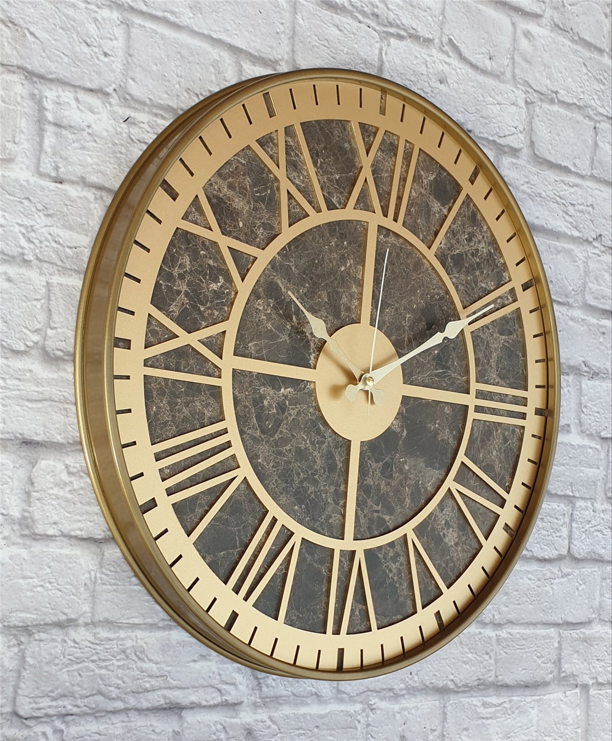 Markakanvas Altın(gold) Renkli Metal Kasalı Mermer Desenli  Duvar Saati  ( Çap 50 cm -Çap 80 cm )