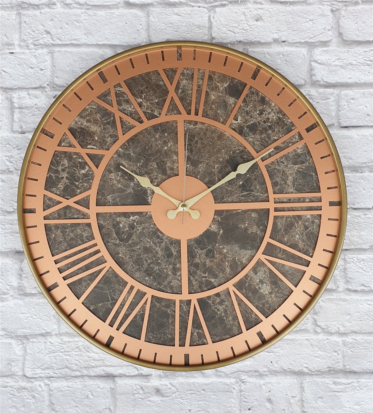 Markakanvas Altın(gold) Renkli Metal Kasalı Mermer Desenli  Duvar Saati  ( Çap 50 cm -Çap 80 cm )