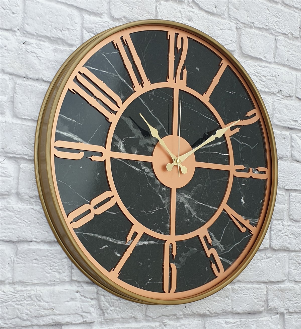 Markakanvas Altın(Gold) Renkli Metal Kasalı Mermer Desenli  Duvar Saati  ( Çap 50 cm -Çap 80 cm )