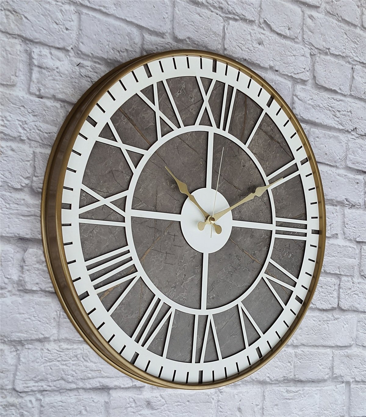 Markakanvas Altın(gold) Renkli Metal Kasalı Mermer Desenli  Duvar Saati  ( Çap 50 cm -Çap 80 cm )