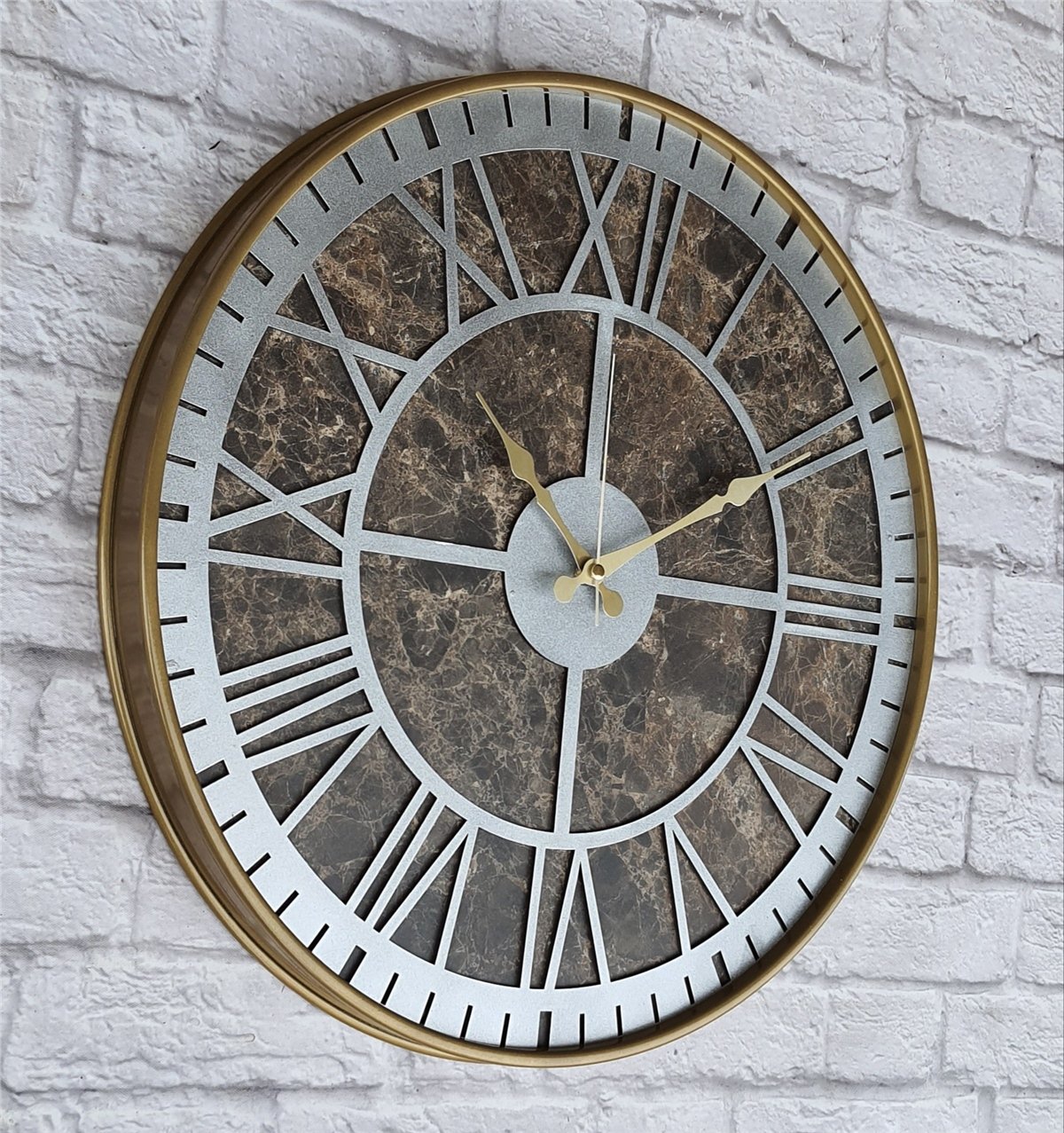 Markakanvas Altın(gold) Renkli Metal Kasalı Mermer Desenli  Duvar Saati  ( Çap 50 cm -Çap 80 cm )