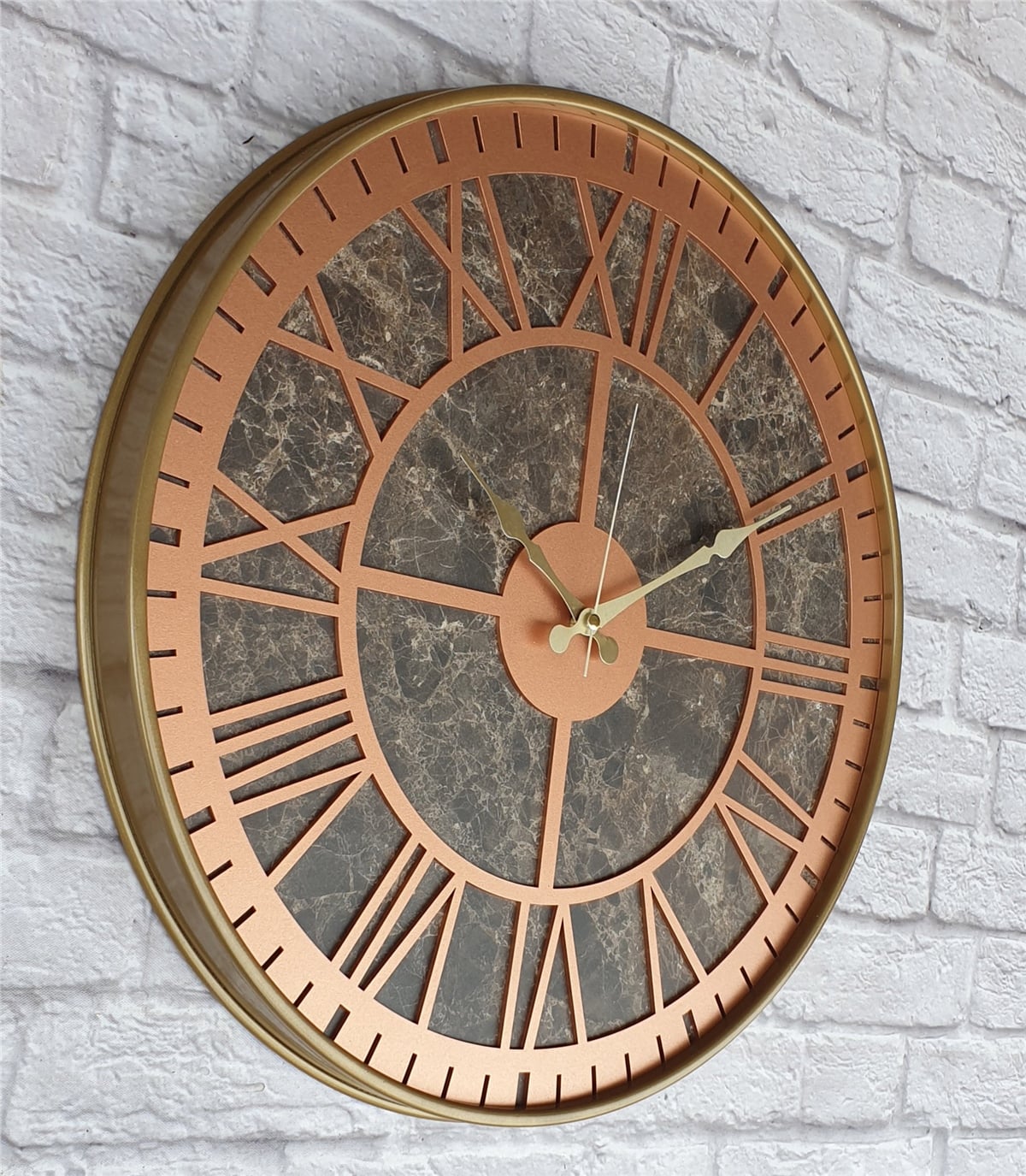 Markakanvas Altın(gold) Renkli Metal Kasalı Mermer Desenli  Duvar Saati  ( Çap 50 cm -Çap 80 cm )