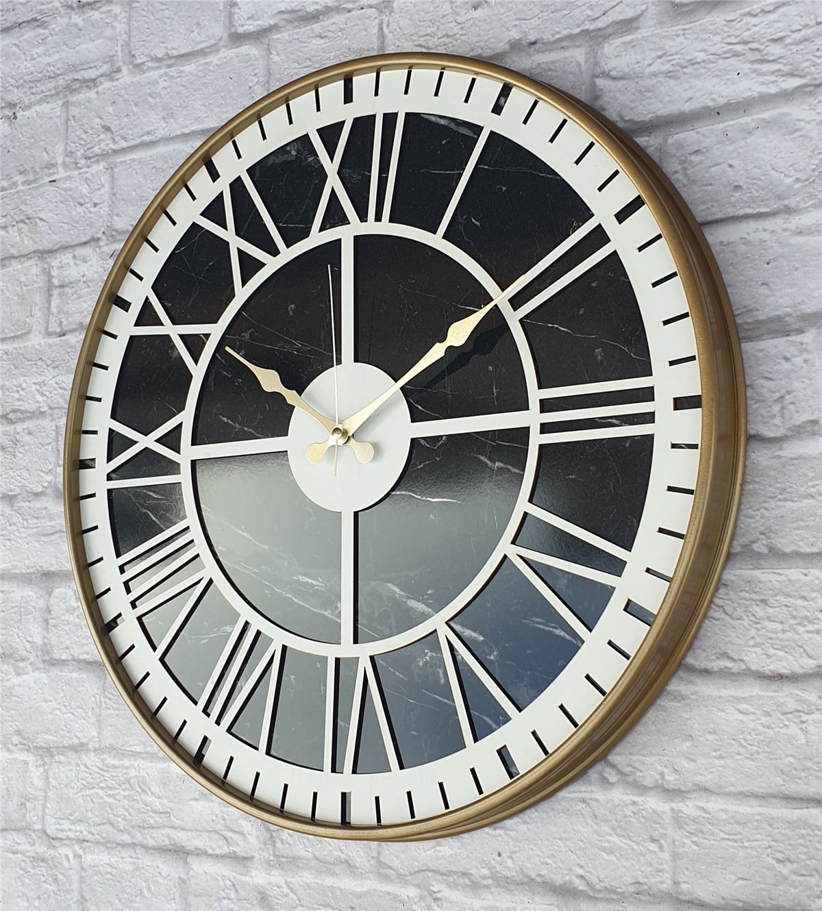 Markakanvas Altın(Gold) Renkli Metal Kasalı Mermer Desenli  Duvar Saati  ( Çap 50 cm -Çap 80 cm )
