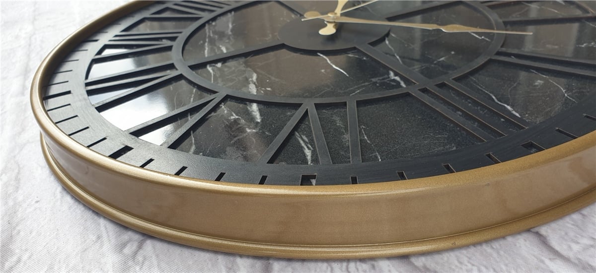 Markakanvas Altın(Gold) Renkli Metal Kasalı Mermer Desenli  Duvar Saati  ( Çap 50 cm -Çap 80 cm )