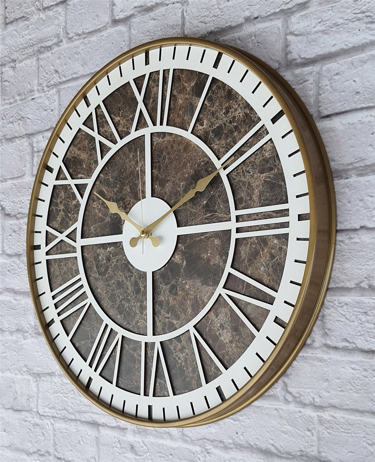 Markakanvas Altın(gold) Renkli Metal Kasalı Mermer Desenli  Duvar Saati  ( Çap 50 cm -Çap 80 cm )