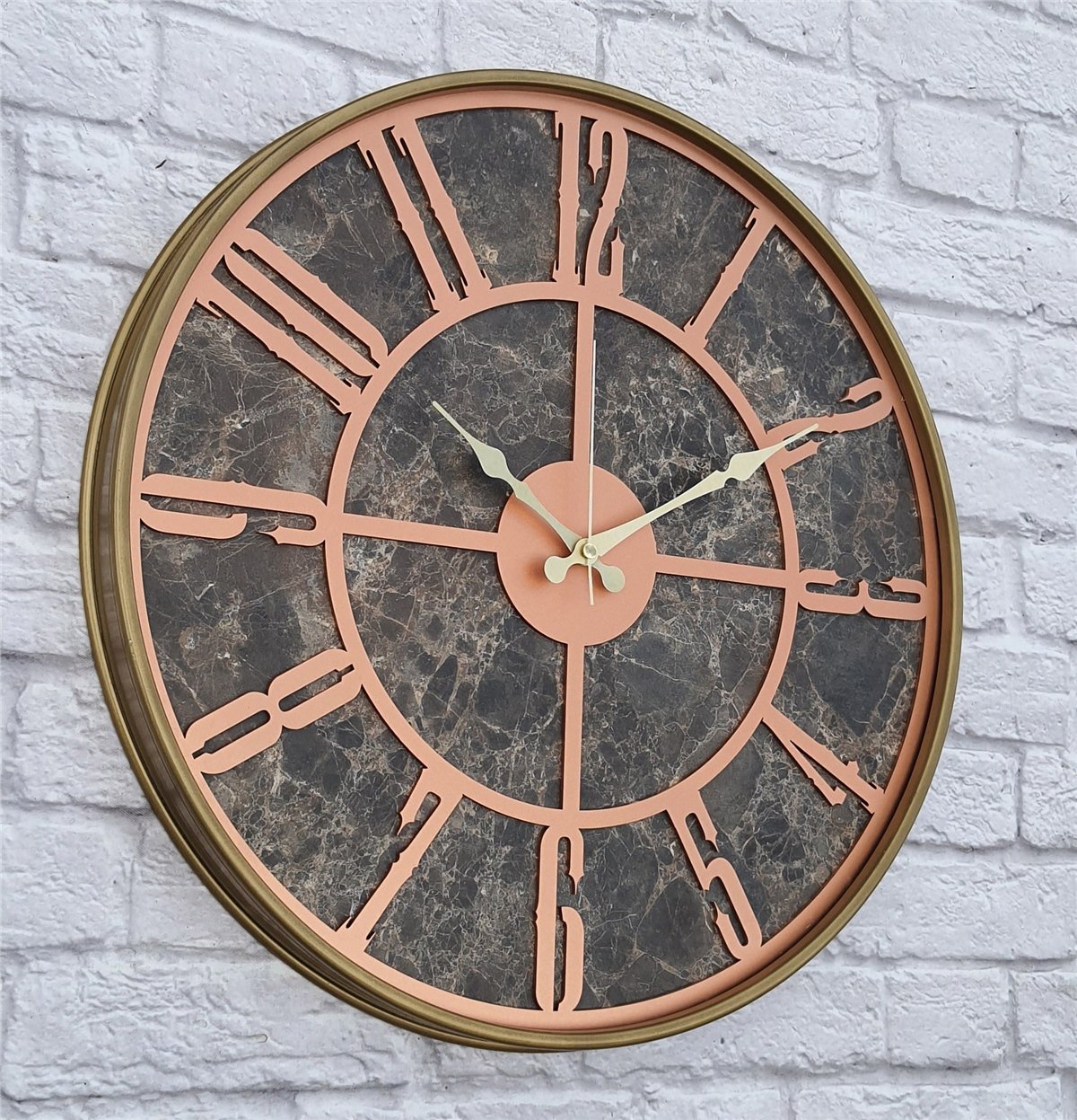 Markakanvas Altın(gold) Renkli Metal Kasalı Mermer Desenli  Duvar Saati  ( Çap 50 cm -Çap 80 cm )