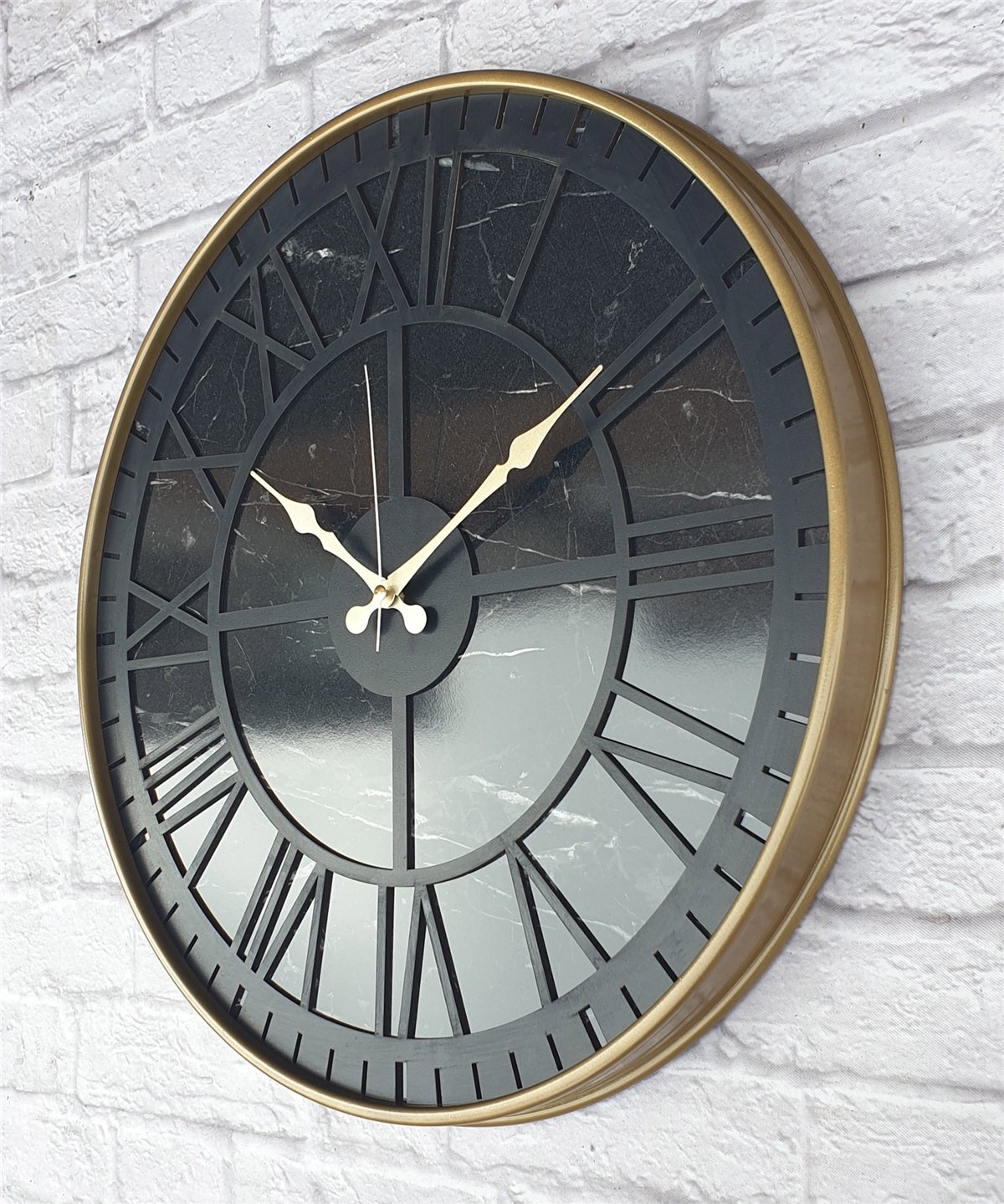 Markakanvas Altın(Gold) Renkli Metal Kasalı Mermer Desenli  Duvar Saati  ( Çap 50 cm -Çap 80 cm )