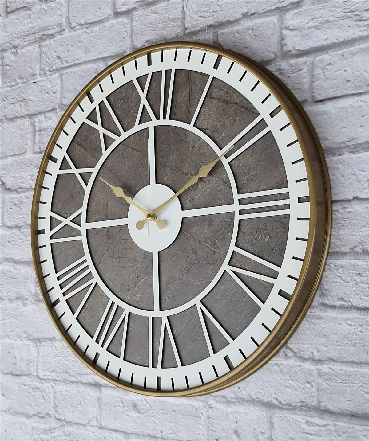Markakanvas Altın(gold) Renkli Metal Kasalı Mermer Desenli  Duvar Saati  ( Çap 50 cm -Çap 80 cm )