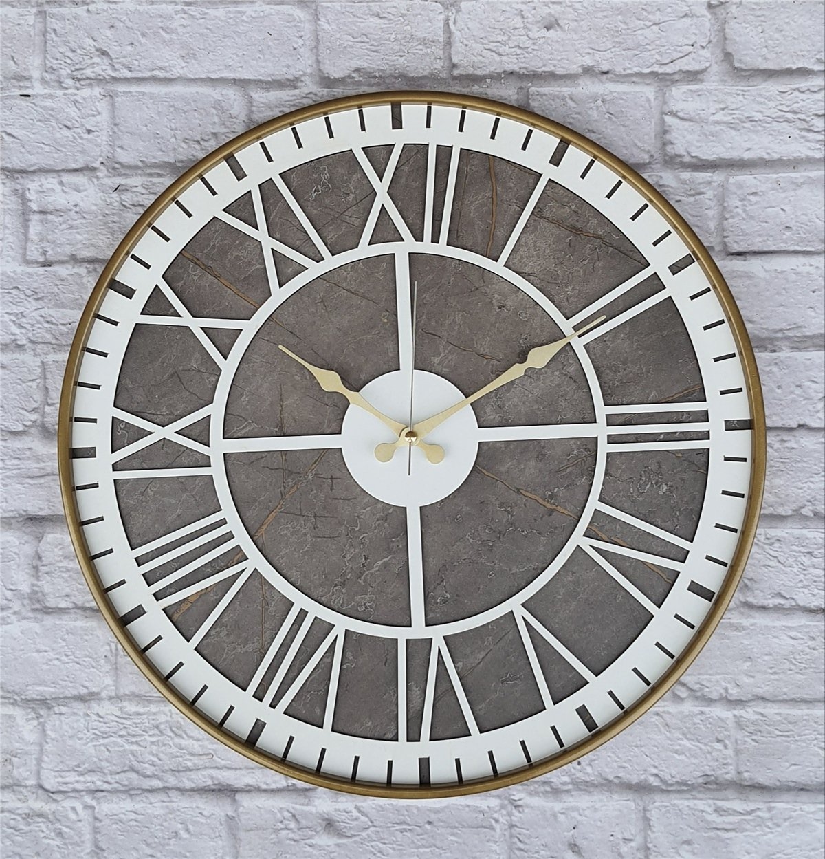 Markakanvas Altın(gold) Renkli Metal Kasalı Mermer Desenli  Duvar Saati  ( Çap 50 cm -Çap 80 cm )