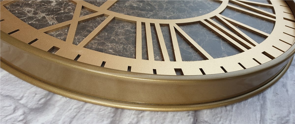 Markakanvas Altın(gold) Renkli Metal Kasalı Mermer Desenli  Duvar Saati  ( Çap 50 cm -Çap 80 cm )