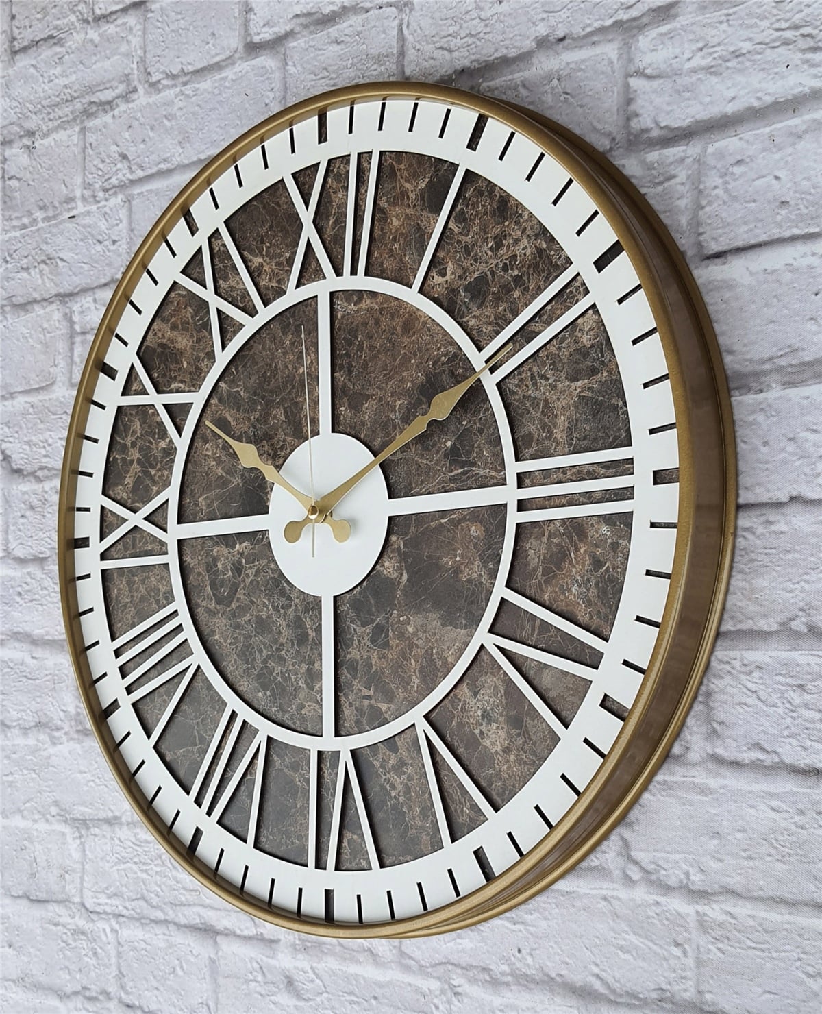Markakanvas Altın(gold) Renkli Metal Kasalı Mermer Desenli  Duvar Saati  ( Çap 50 cm -Çap 80 cm )