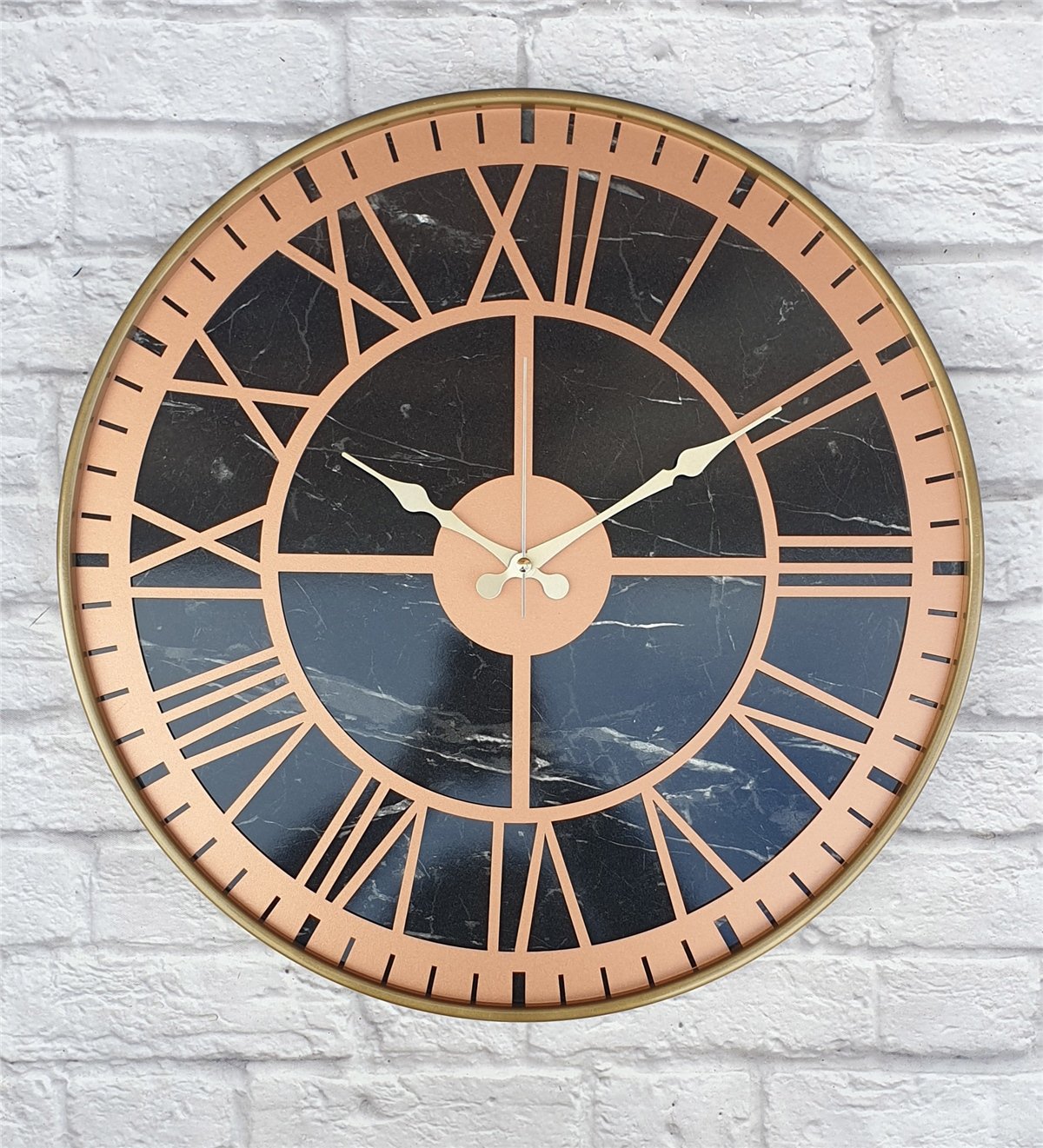 Markakanvas Altın(Gold) Renkli Metal Kasalı Mermer Desenli  Duvar Saati  ( Çap 50 cm -Çap 80 cm )