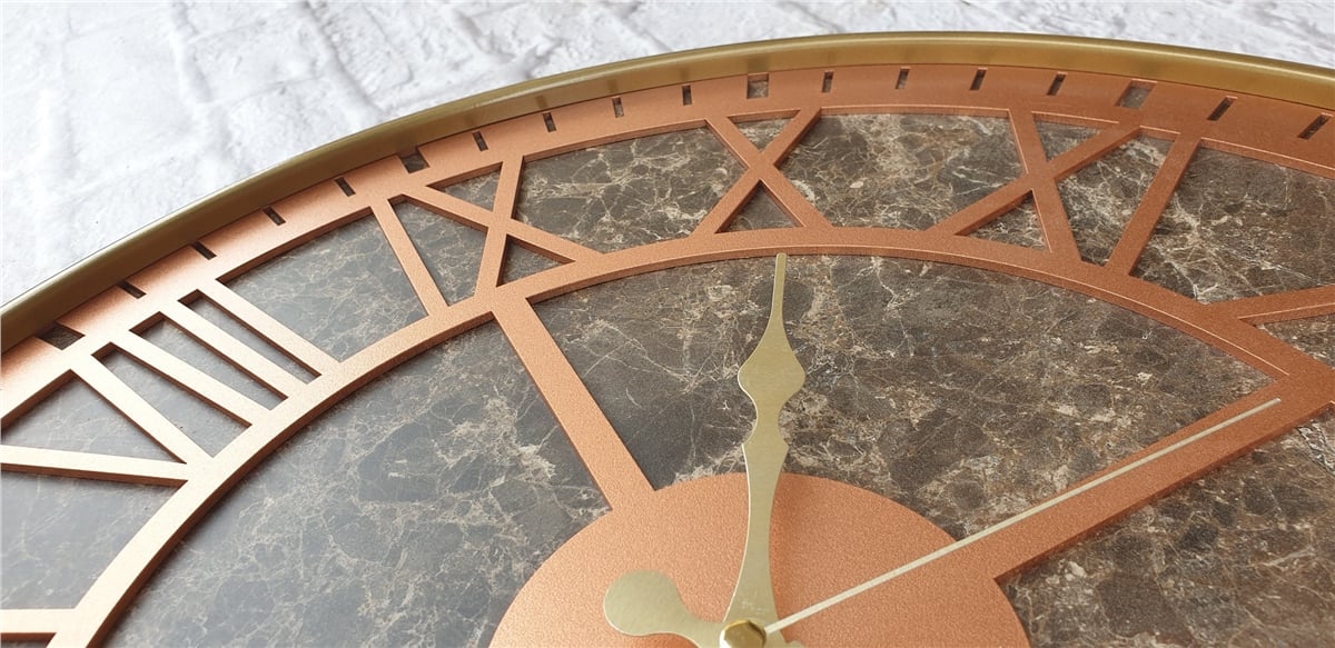 Markakanvas Altın(gold) Renkli Metal Kasalı Mermer Desenli  Duvar Saati  ( Çap 50 cm -Çap 80 cm )