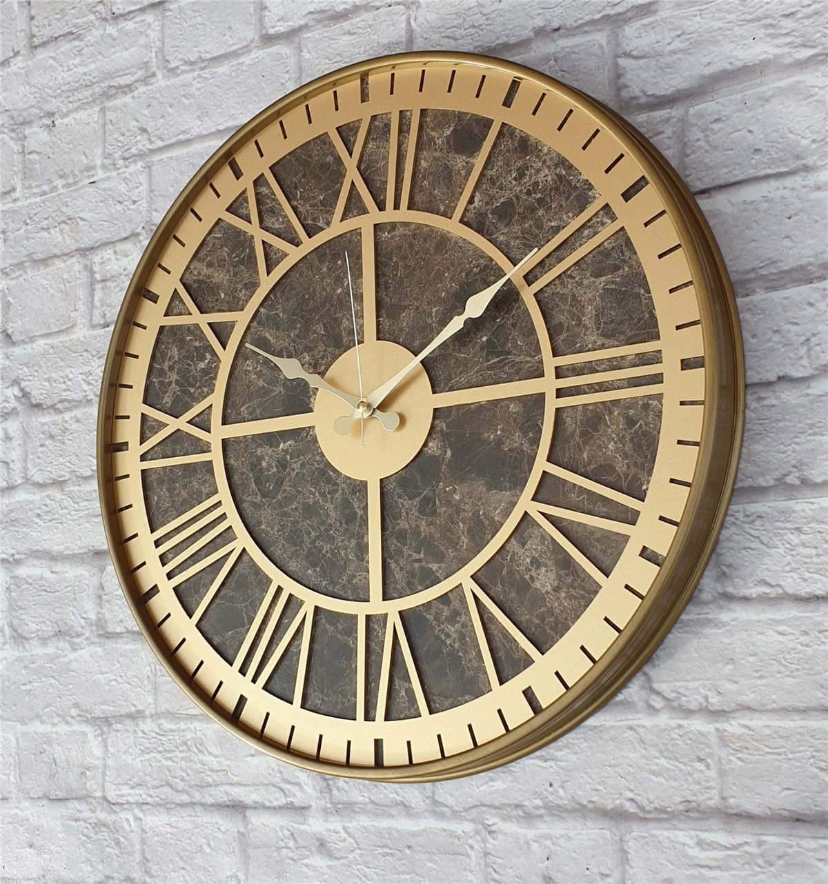 Markakanvas Altın(gold) Renkli Metal Kasalı Mermer Desenli  Duvar Saati  ( Çap 50 cm -Çap 80 cm )