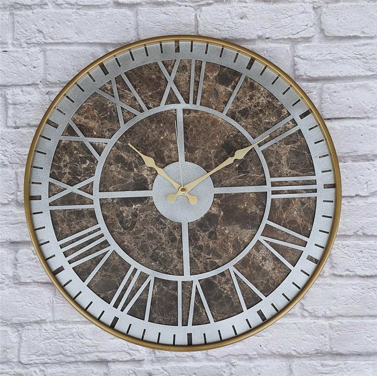 Markakanvas Altın(gold) Renkli Metal Kasalı Mermer Desenli  Duvar Saati  ( Çap 50 cm -Çap 80 cm )