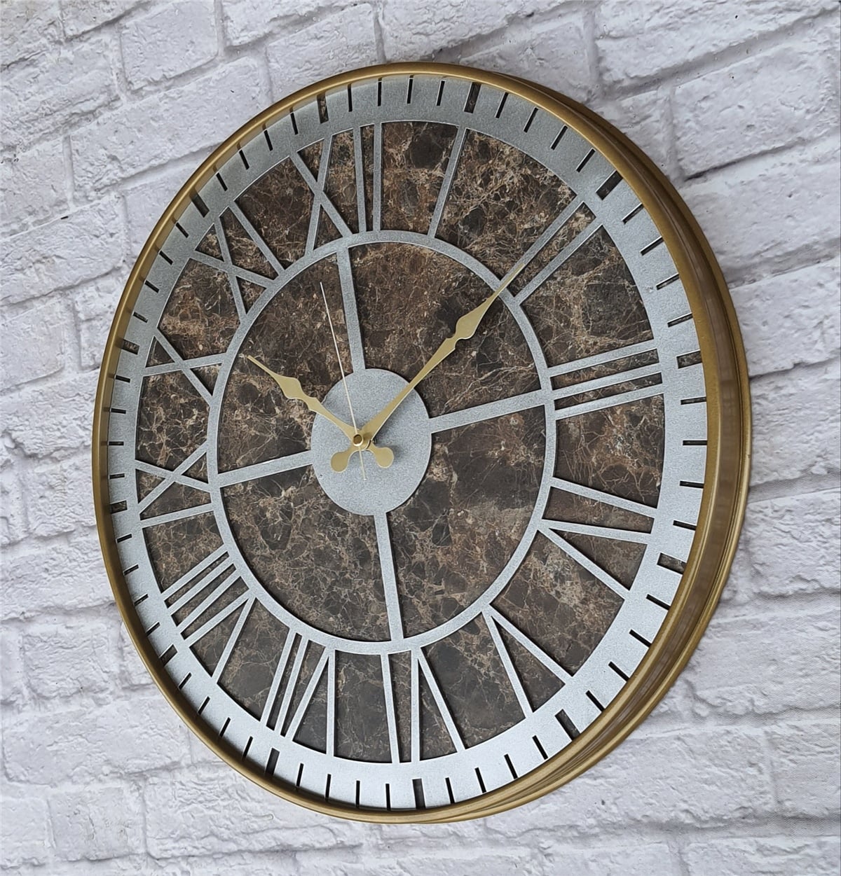 Markakanvas Altın(gold) Renkli Metal Kasalı Mermer Desenli  Duvar Saati  ( Çap 50 cm -Çap 80 cm )