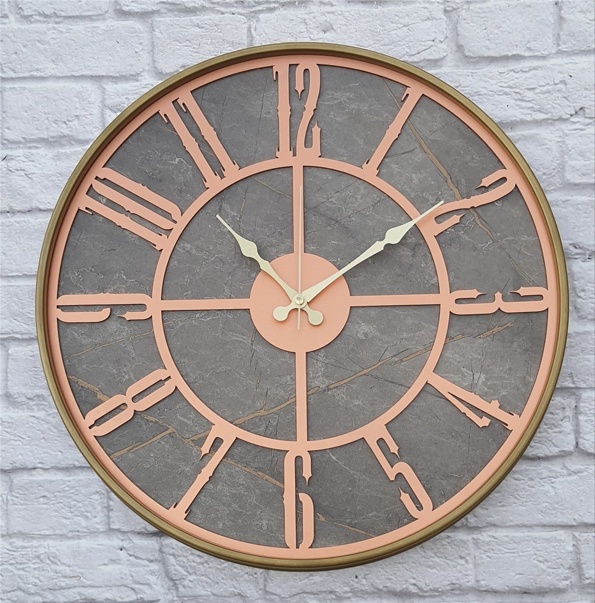 Markakanvas Altın(gold) Renkli Metal Kasalı Mermer Desenli  Duvar Saati  ( Çap 50 cm -Çap 80 cm )