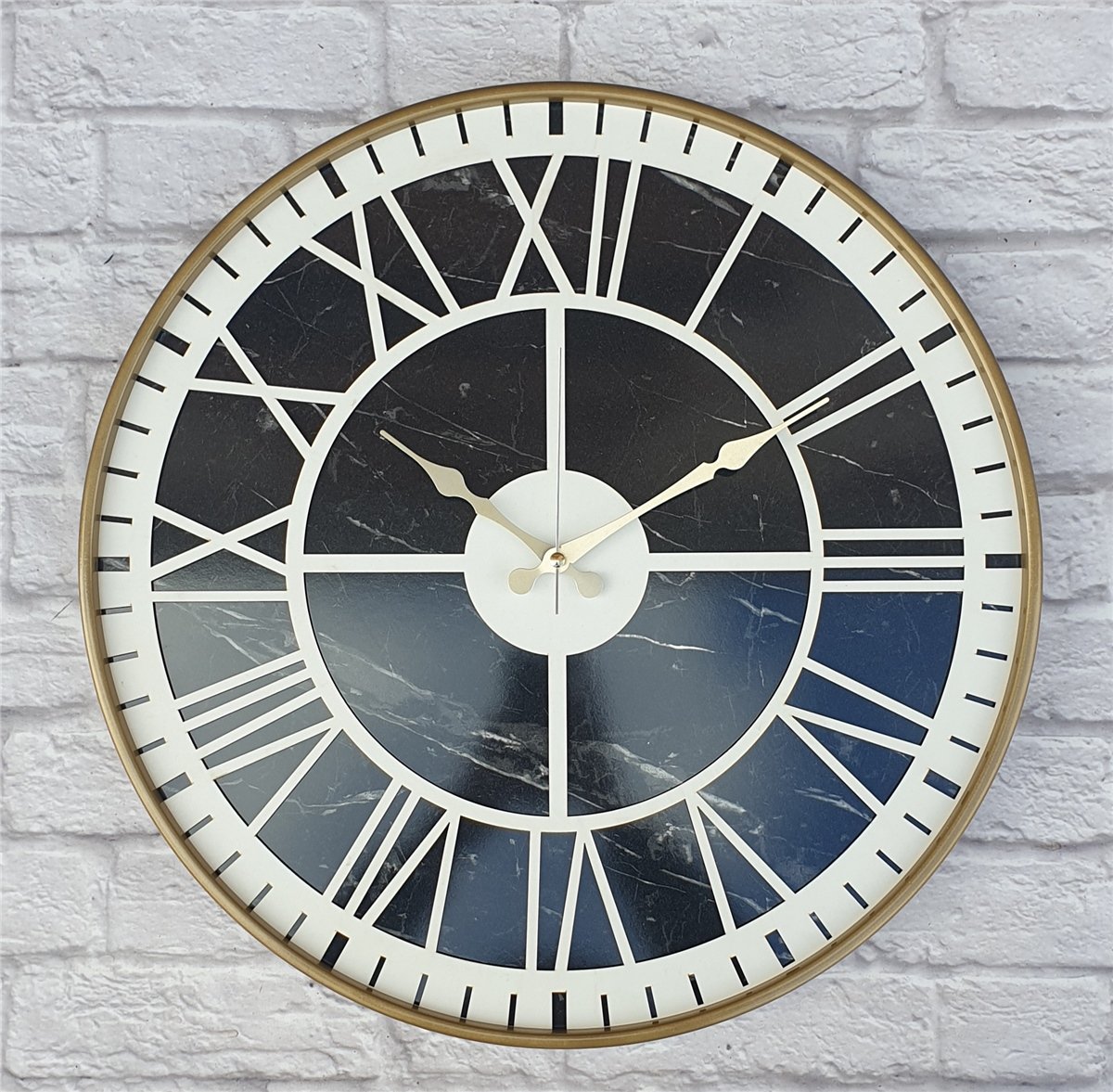 Markakanvas Altın(Gold) Renkli Metal Kasalı Mermer Desenli  Duvar Saati  ( Çap 50 cm -Çap 80 cm )