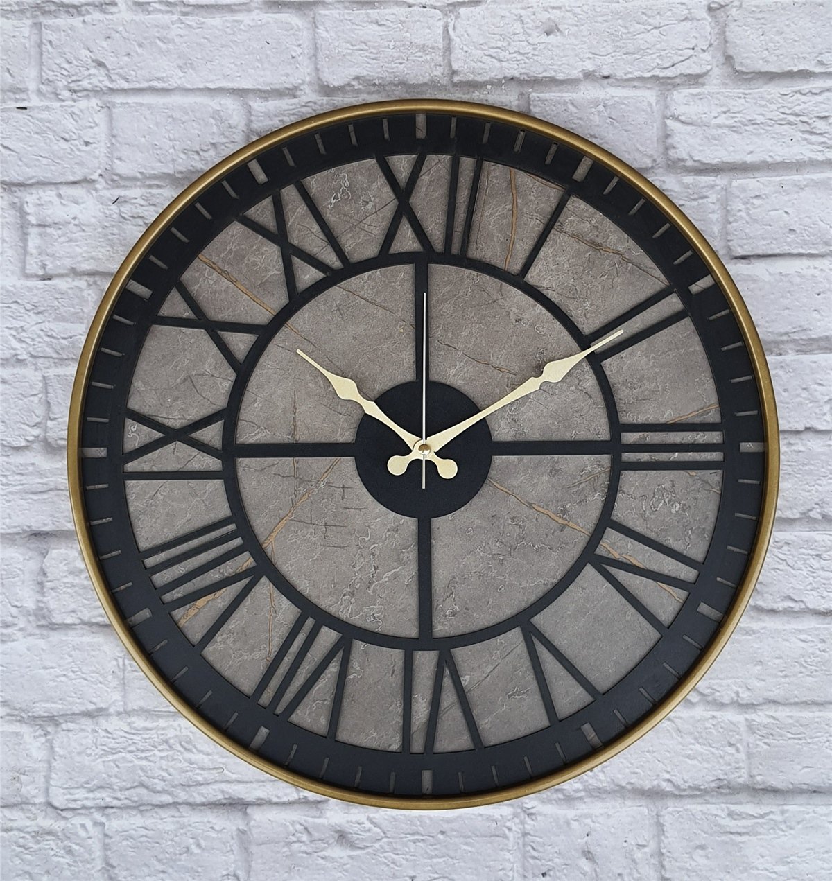 Markakanvas Altın(gold) Renkli Metal Kasalı Mermer Desenli  Duvar Saati  ( Çap 50 cm -Çap 80 cm )