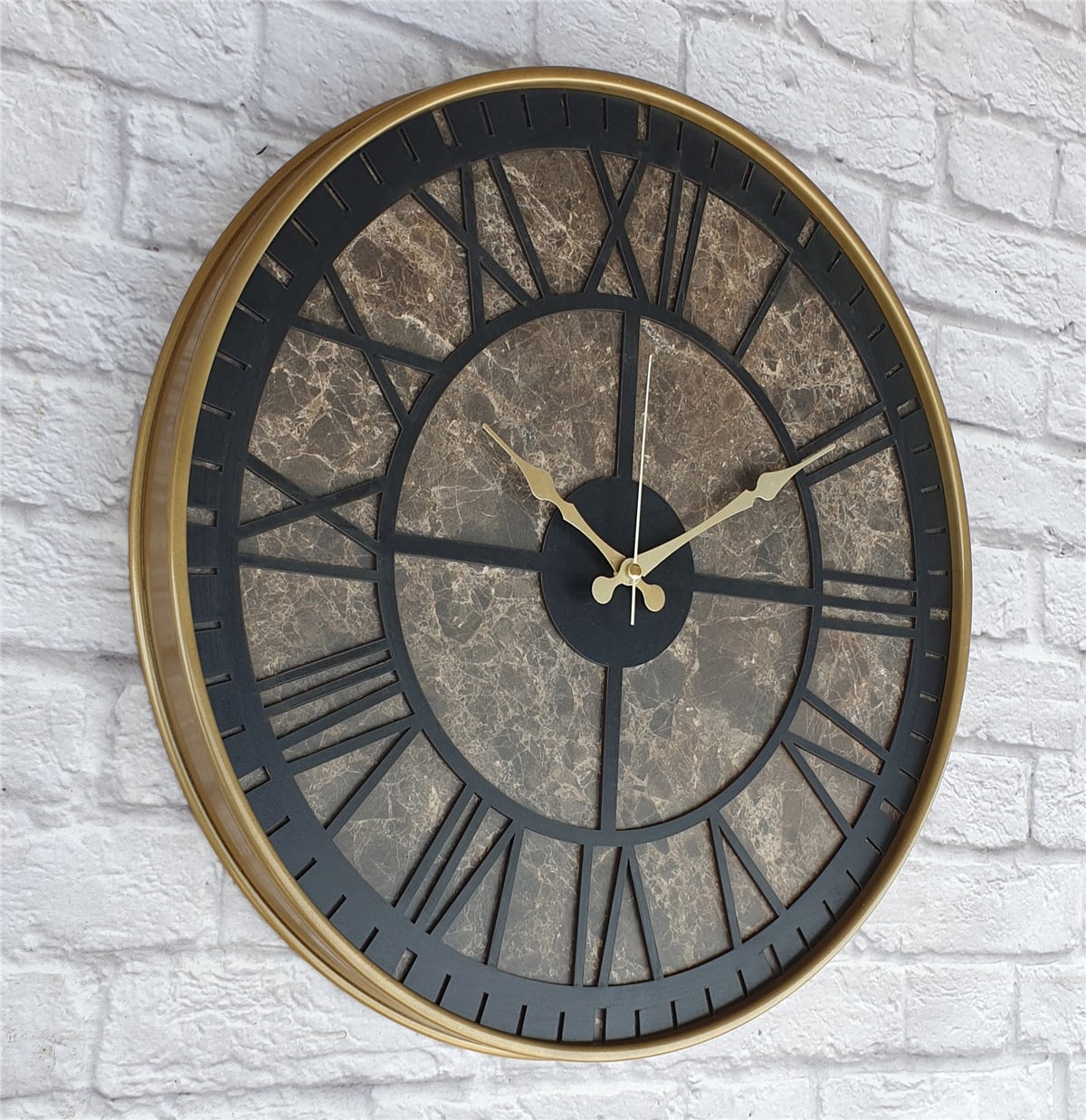Markakanvas Altın(gold) Renkli Metal Kasalı Mermer Desenli  Duvar Saati  ( Çap 50 cm -Çap 80 cm )