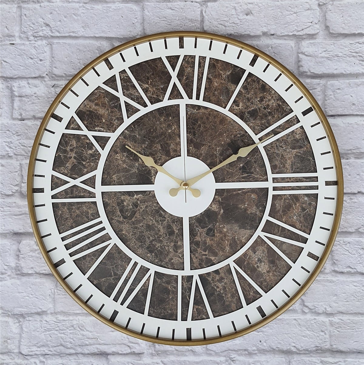 Markakanvas Altın(gold) Renkli Metal Kasalı Mermer Desenli  Duvar Saati  ( Çap 50 cm -Çap 80 cm )