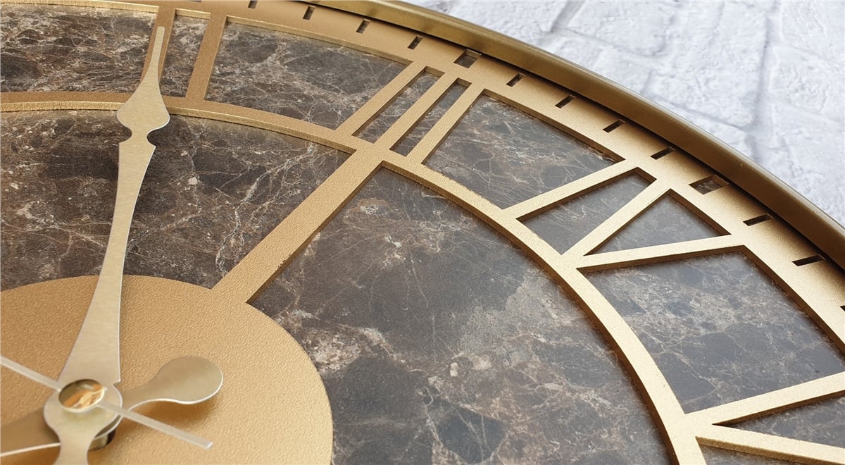 Markakanvas Altın(gold) Renkli Metal Kasalı Mermer Desenli  Duvar Saati  ( Çap 50 cm -Çap 80 cm )