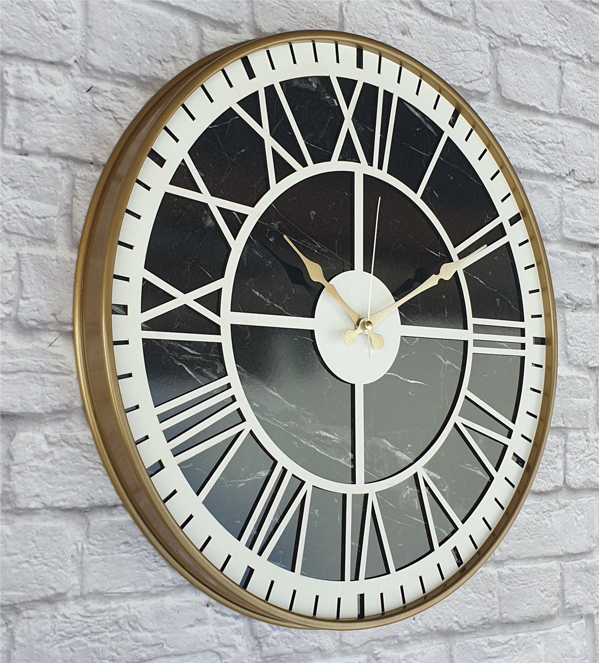 Markakanvas Altın(Gold) Renkli Metal Kasalı Mermer Desenli  Duvar Saati  ( Çap 50 cm -Çap 80 cm )