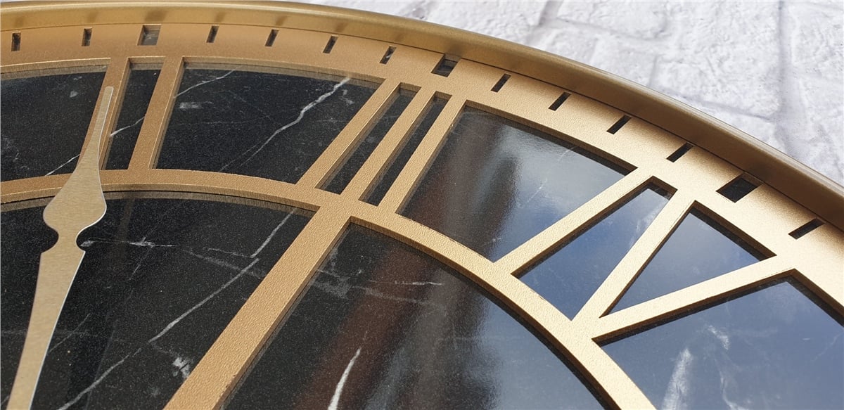 Markakanvas Altın(Gold) Renkli Metal Kasalı Mermer Desenli  Duvar Saati  ( Çap 50 cm -Çap 80 cm )