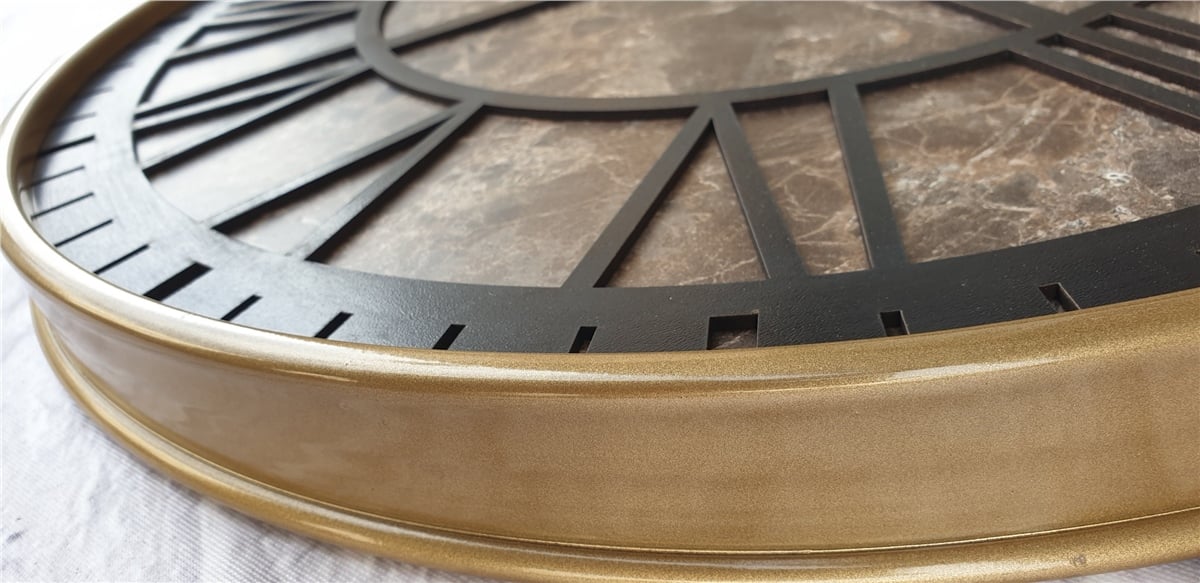 Markakanvas Altın(gold) Renkli Metal Kasalı Mermer Desenli  Duvar Saati  ( Çap 50 cm -Çap 80 cm )