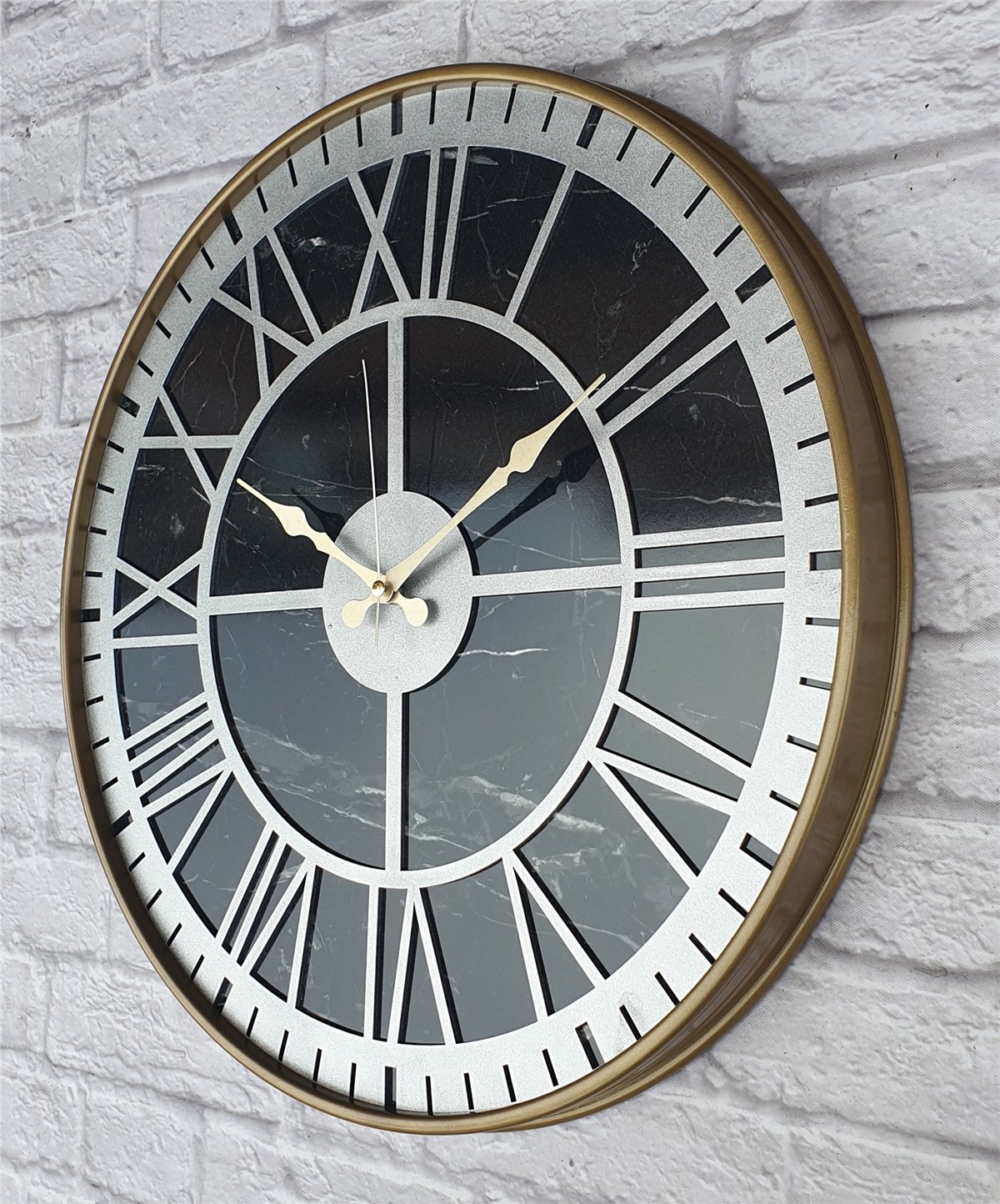 Markakanvas Altın(Gold) Renkli Metal Kasalı Mermer Desenli  Duvar Saati  ( Çap 50 cm -Çap 80 cm )