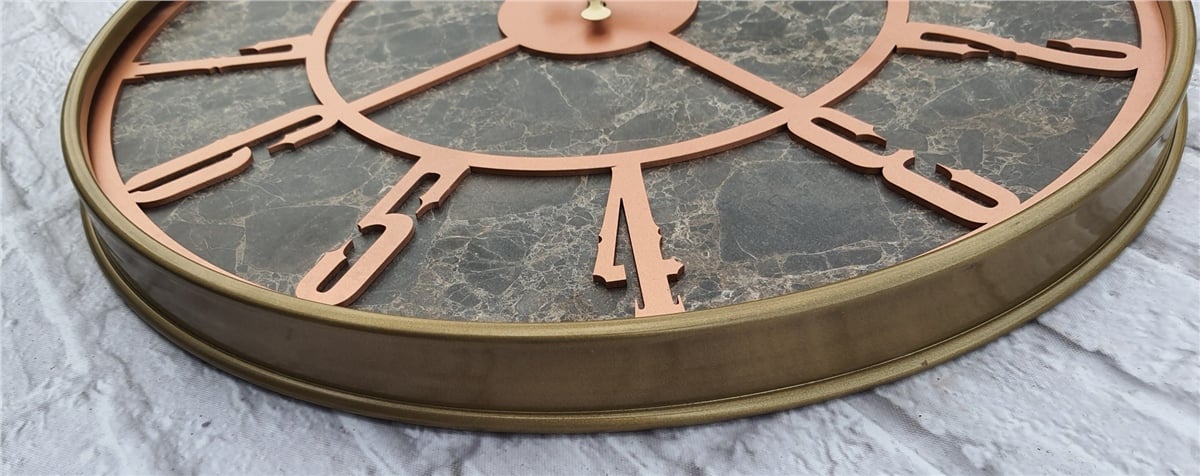 Markakanvas Altın(gold) Renkli Metal Kasalı Mermer Desenli  Duvar Saati  ( Çap 50 cm -Çap 80 cm )